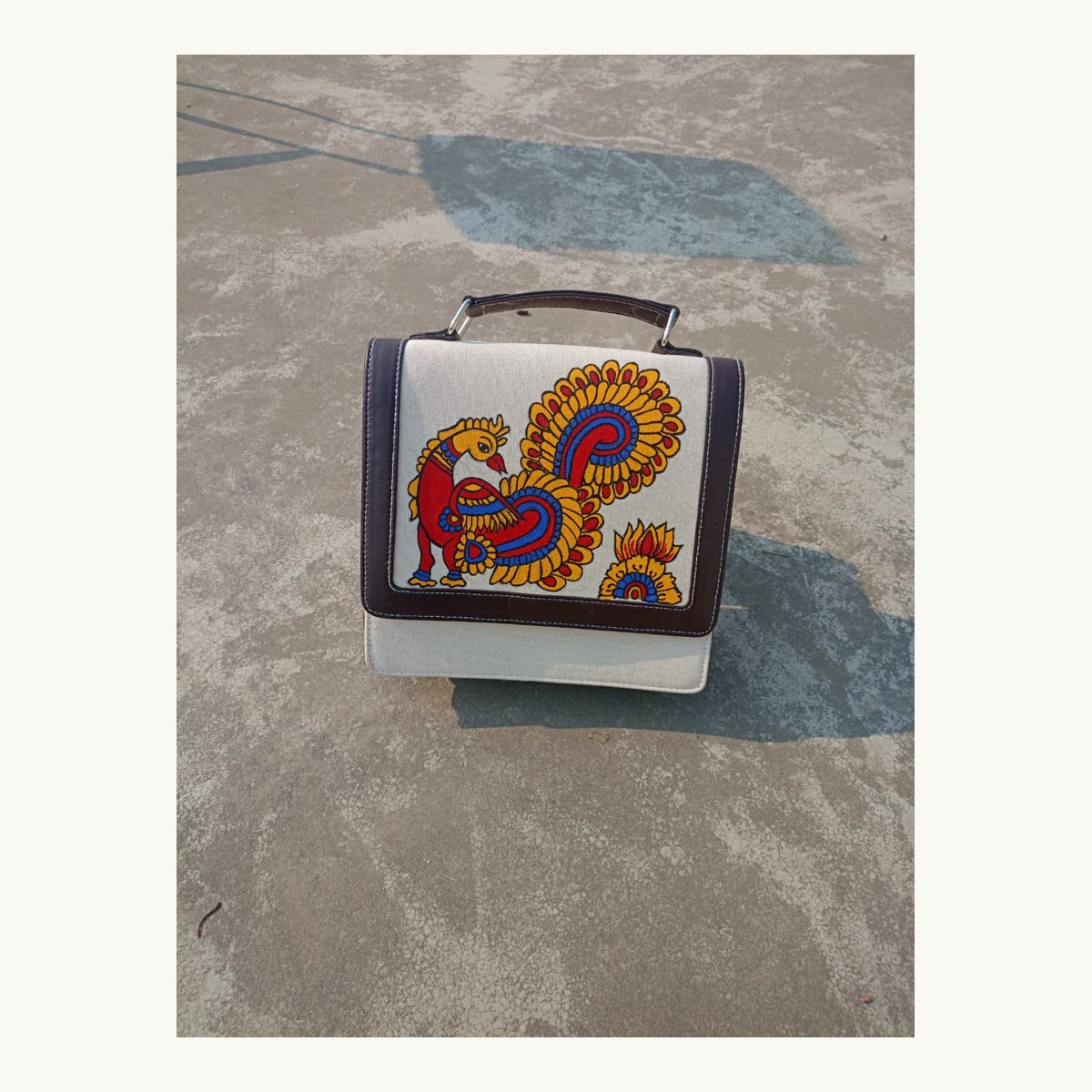 Kalamkari Peacock on Raxin Sling Bag