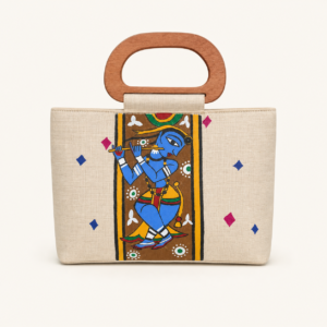 Krishna Playing Flute Jamini Roy Painting. Cotton Wooden Handle