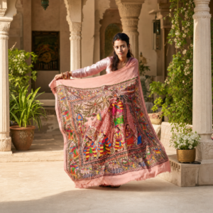 Madhubani Baal Leela Chiffon Saree