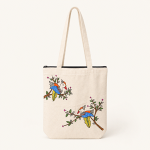 Madhubani Birds on Two Branch Tote Bag