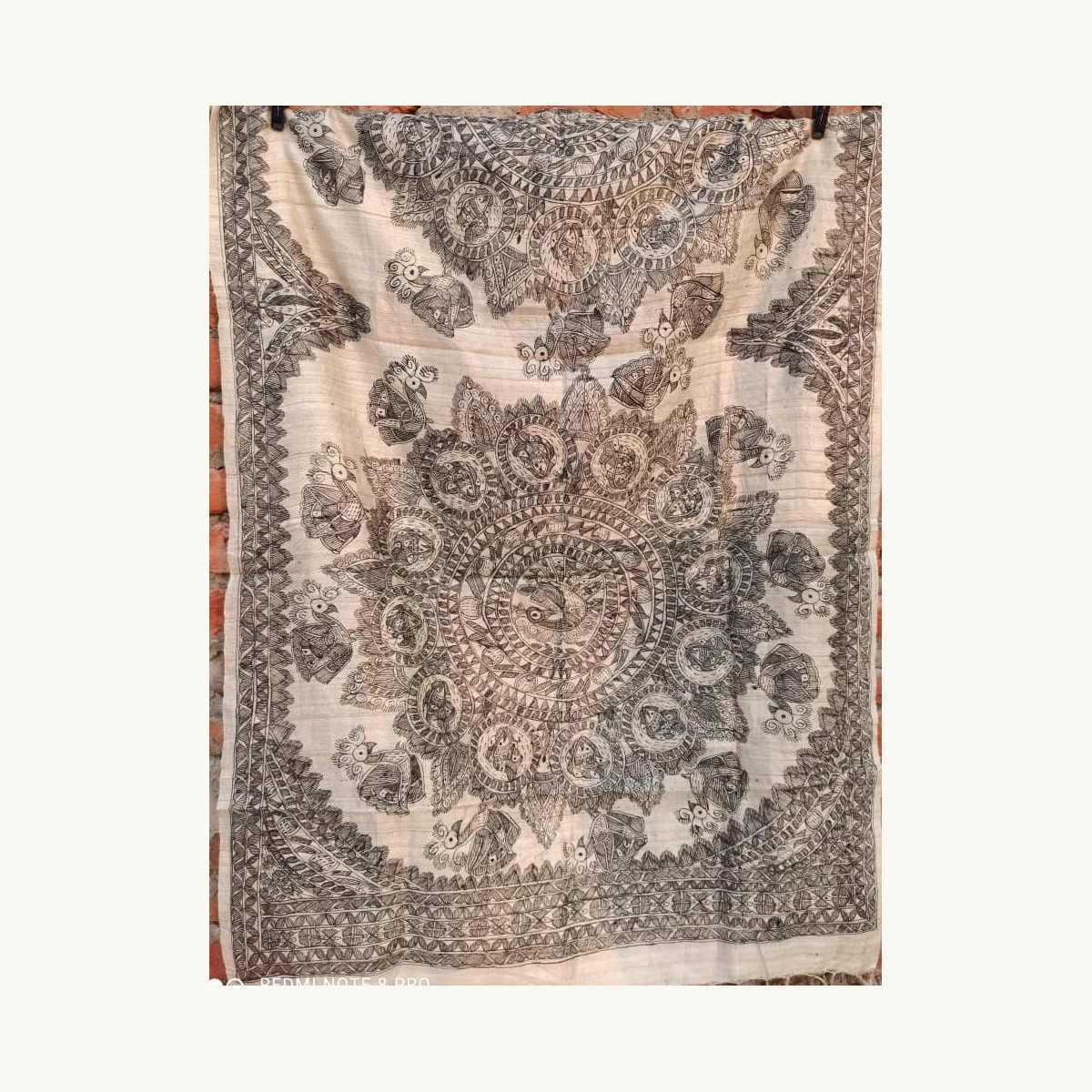 Madhubani Block and White Silk Dupatta