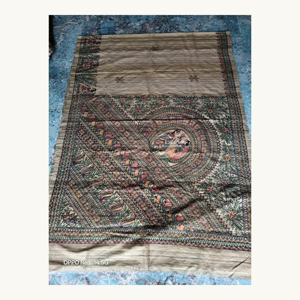 Madhubani Border Design Tussar Saree