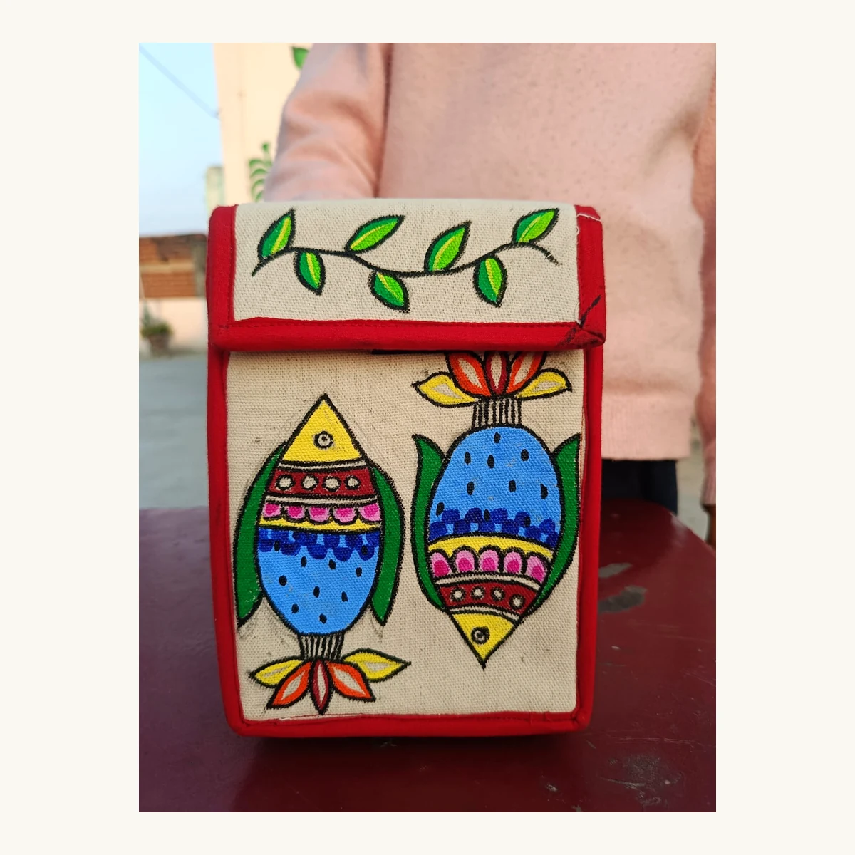Madhubani Fish on Canvas Mobile Holder
