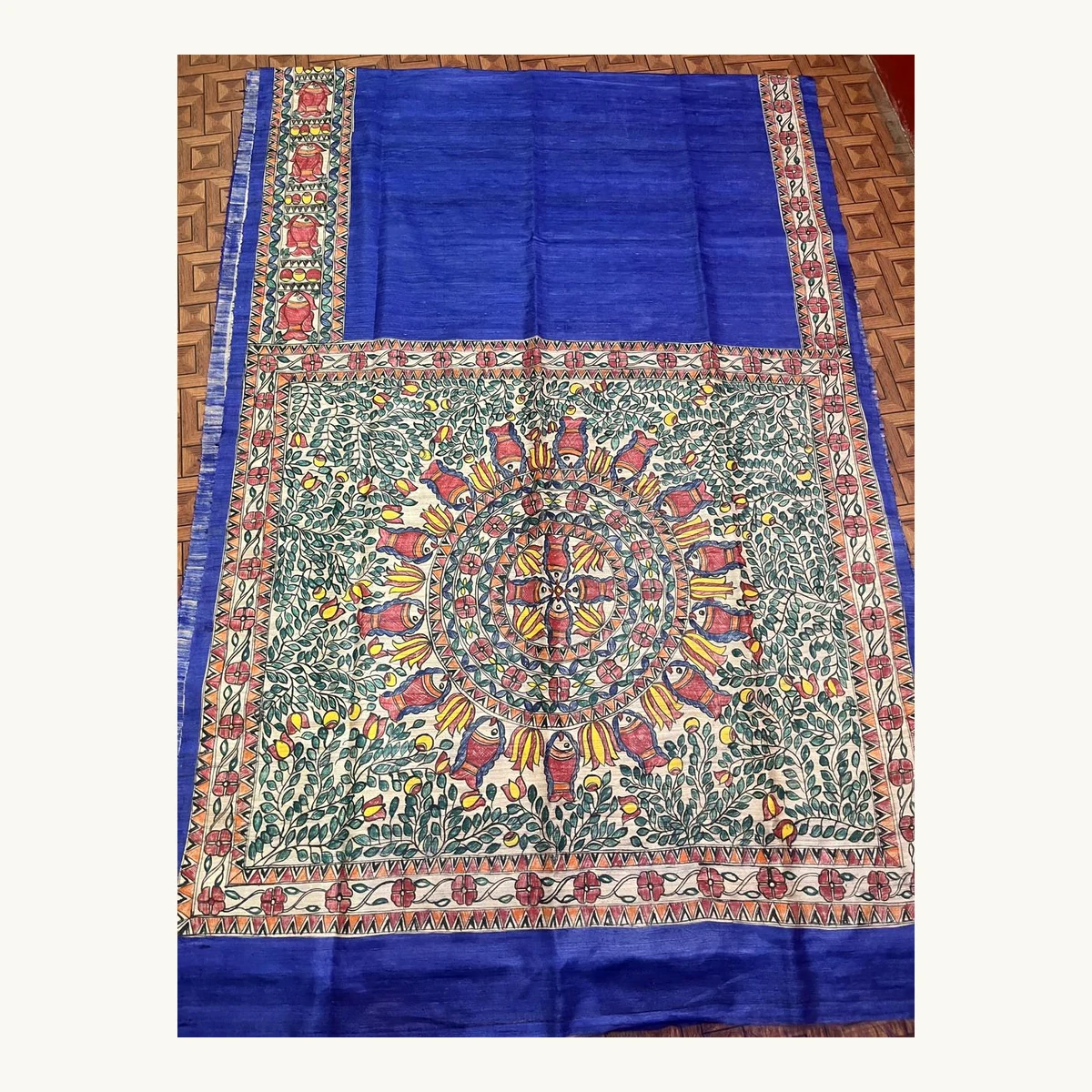 Madhubani Fish on Gicha Tussar Silk Saree