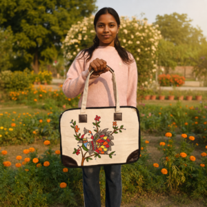 Madhubani Flower Canvas Laptop Bag
