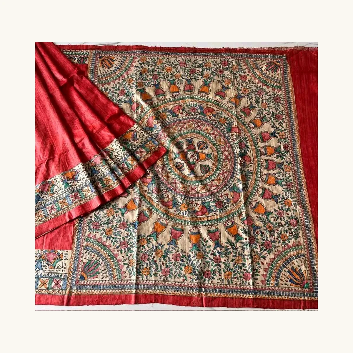 Madhubani Jeevmandal Tussar Saree