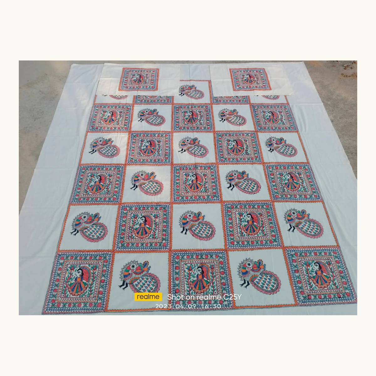Madhubani Mithilanchal Hand Painted Bedsheet