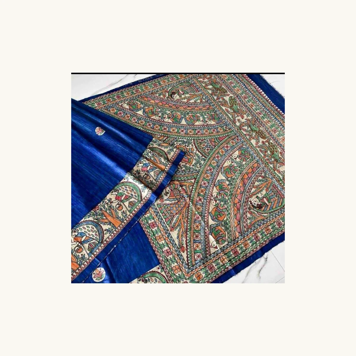 Madhubani Neela Aasmani Saree