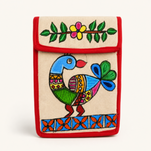 Madhubani Peacock Canvas Mobile Holder