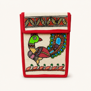 Madhubani Peacock Canvas on Mobile Holder