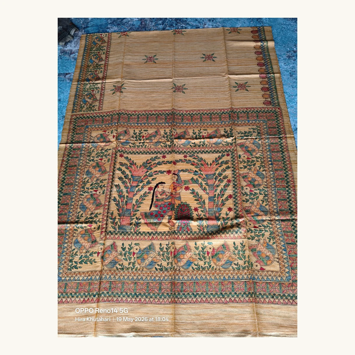 Madhubani Radha Krishna Tussar Saree
